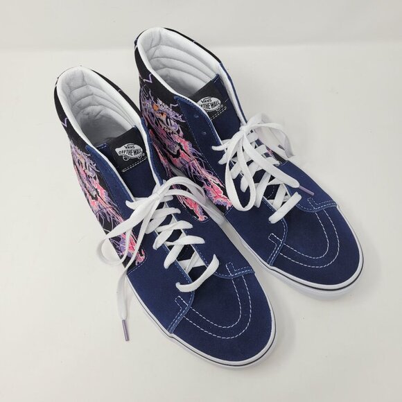 Vans Mens 11.5 Womens 13 Sk8 Hi Zap Navy Blue skull Glow in the dark sneakers - Picture 12 of 13